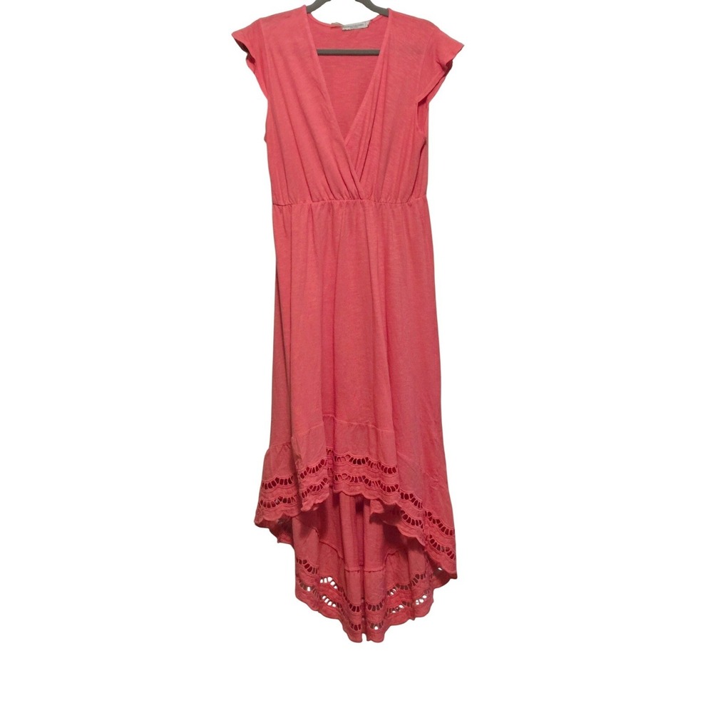 Vanessa Alexandra NWT Italian Coral Cotton Eyelet Lace High Low Maxi Dress Sz L